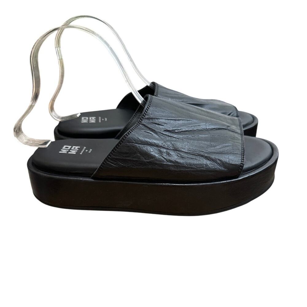 MOMA Black Leather Platform Slides Sandals Size 10.5 Handmade